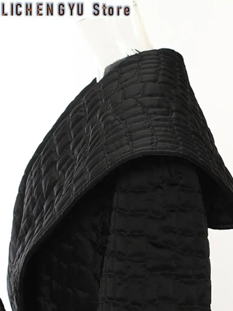 Black Big Size Belted Warm Cotton-padded Coat Lapel Long Sleeve Women Parkas Fashion Tide New Autumn Winter