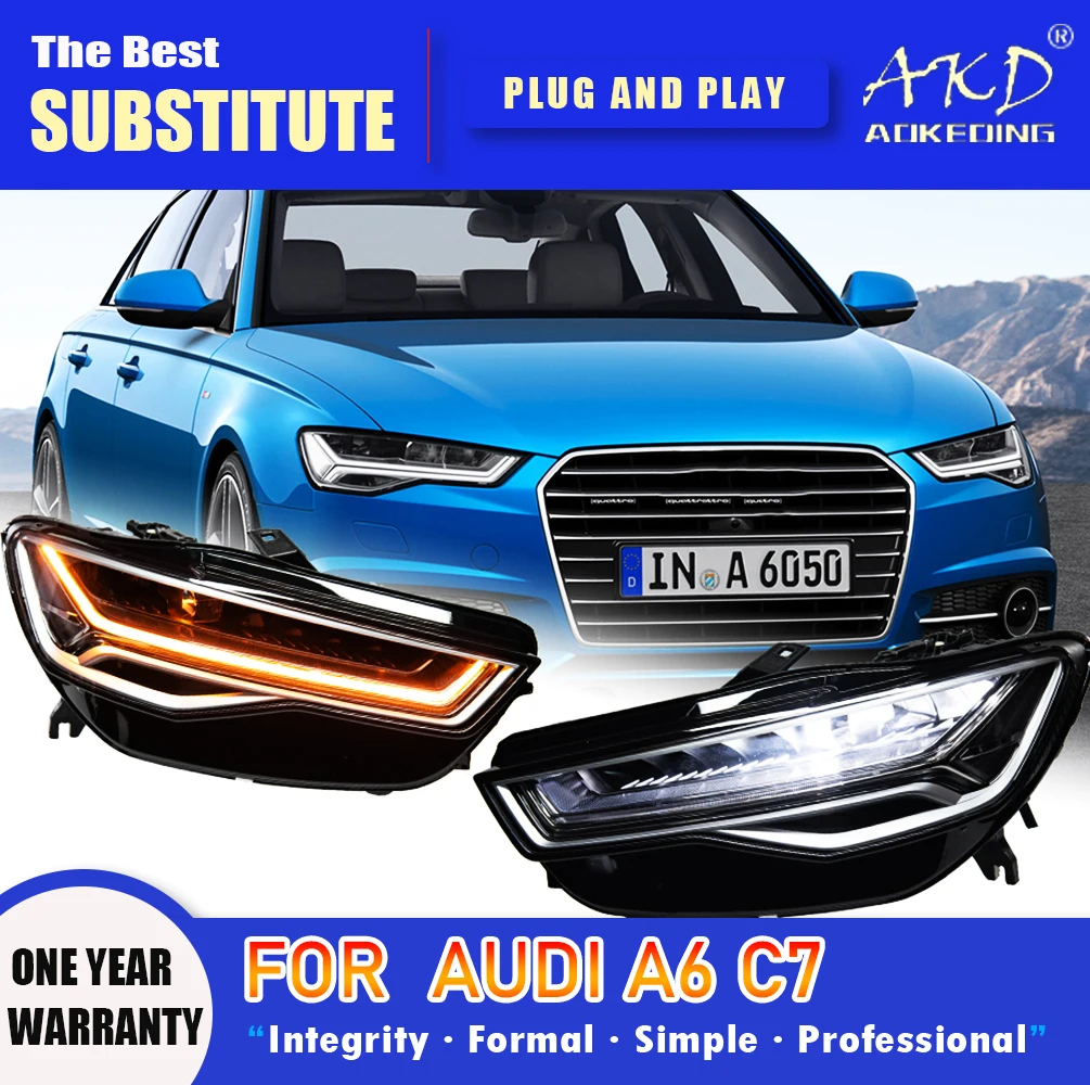 AKD Head Lamp for Audi A6 C7 LED Headlight 2012-2018  Headlights A6 C7 DRL Turn Signal High Beam Angel Eye Projector Lens