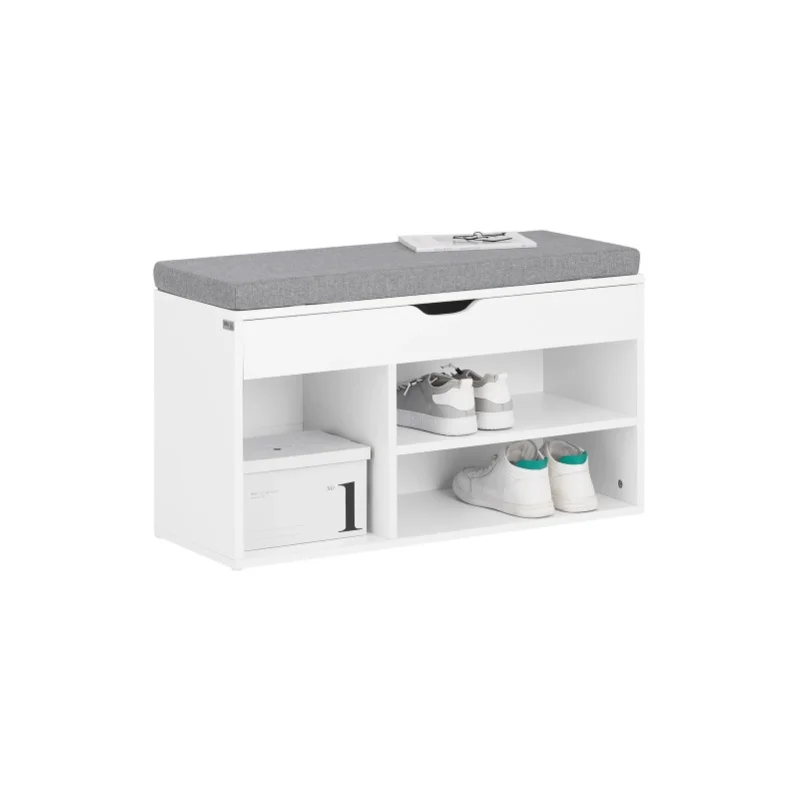 SoBuy FSR45-HG Schuhbank mit Sitzkissen Sitzbank Schuhschrank Schuhregal 3 Fächer weiß BHT ca: 80x46x30cm