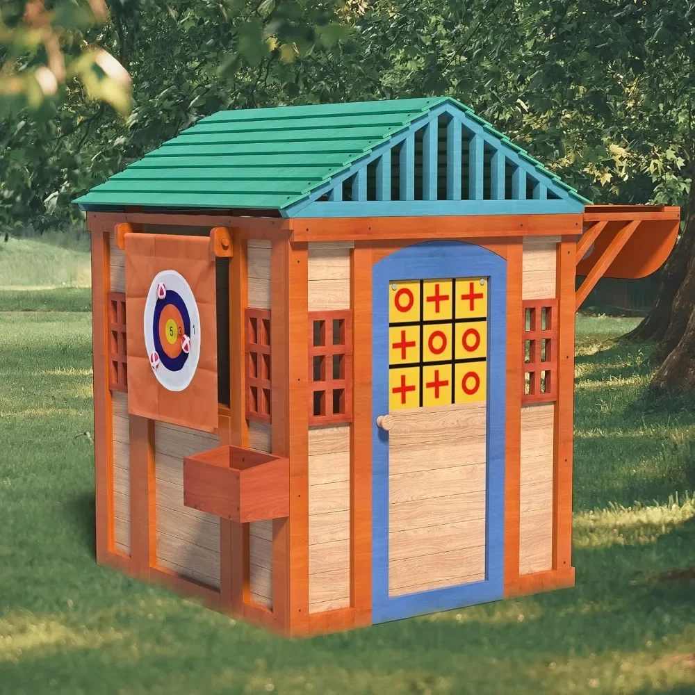 

Kids Outdoor Playhouse Outside Game House Outdoor Playset for Ages 3-10 Toddler Wooden Cottage for Backyard Garden Lawn Patio