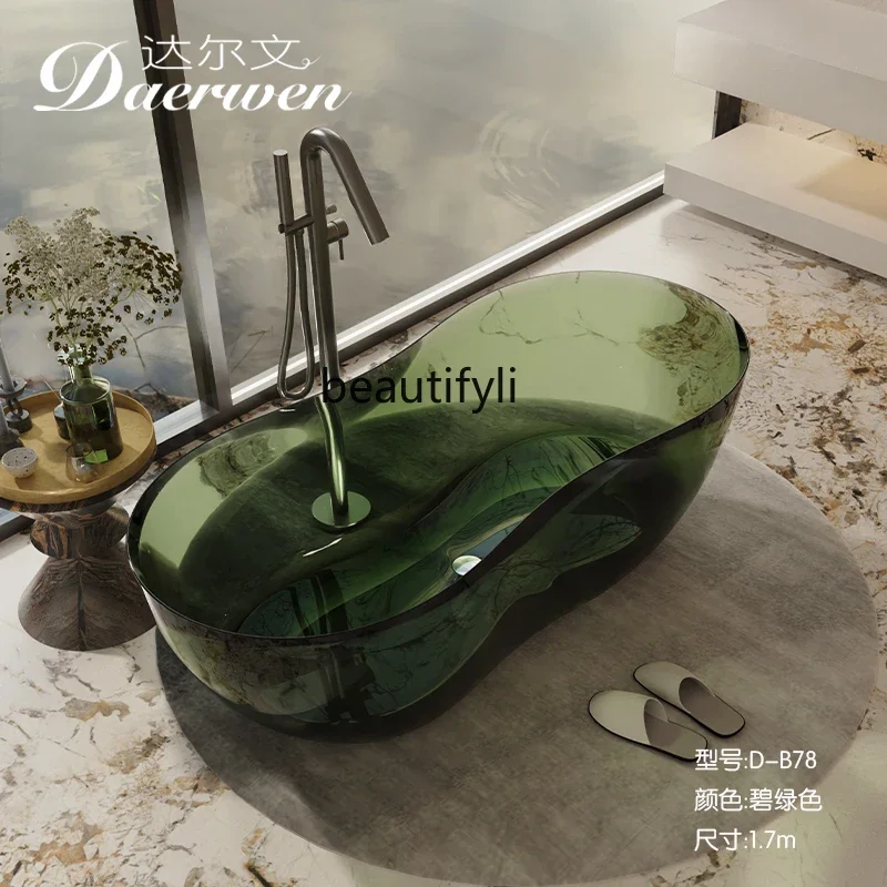 A56 Transparent resin color crystal bathtub 8-shaped oval artificial stone freestanding integrated molding bathtub