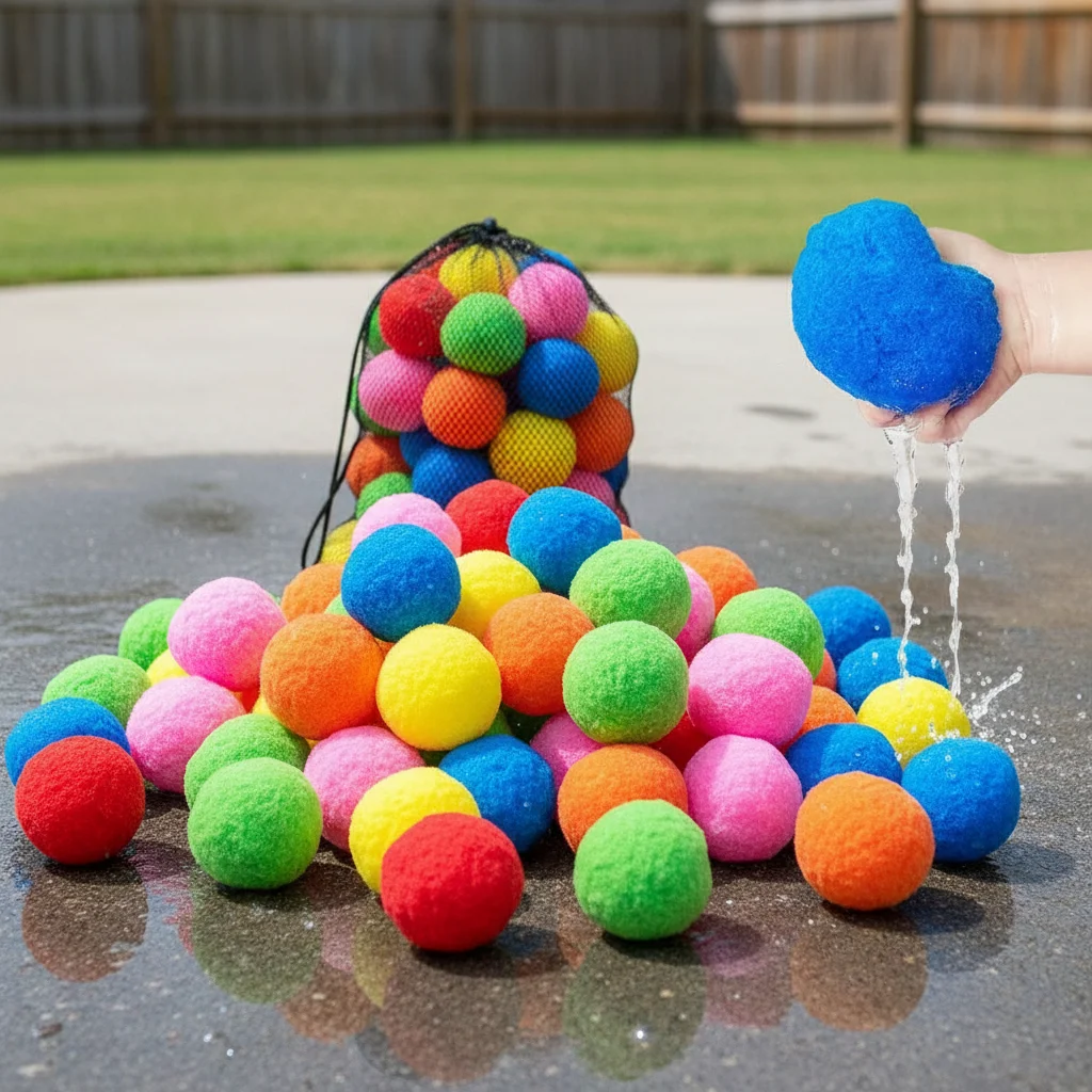 30/50/60Pcs Water Soaker Balls Reusable Sponge Water Balloons Cotton Splash Toys for Pool Beach Summer Swimming Games Toy
