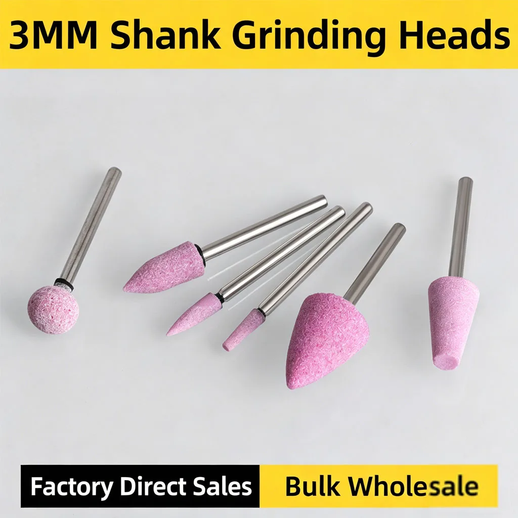 10 pcs 3mm Shank Grinding Head Pink Abrasive Mounted Stone Points Rotary Bits for Polish Deburring Die Grinder Accessories