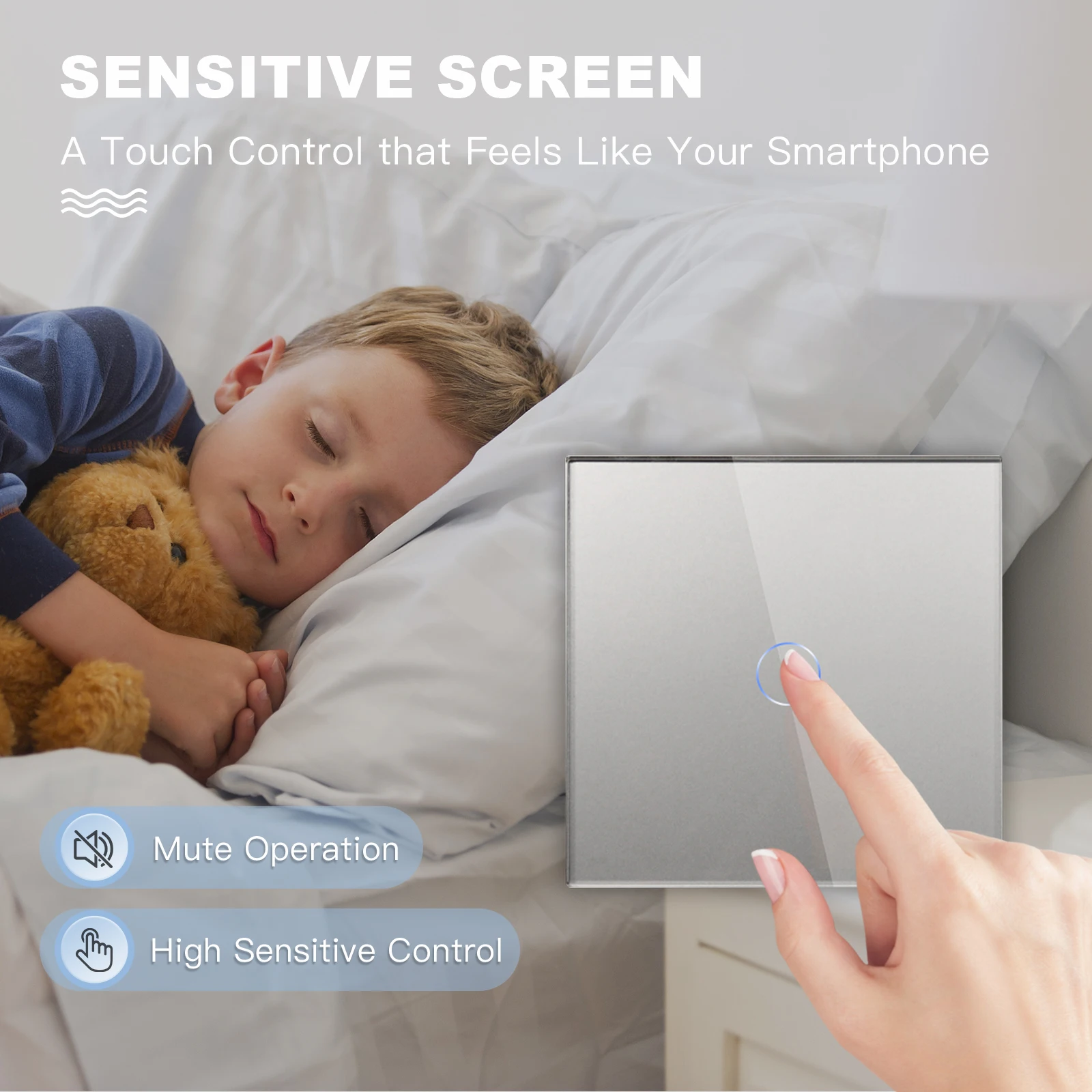 BSEED 1/2/3Gang Light Touch Switch 1Way Sensor Switch With Type-C USB EU Socket 20W Fast Charging Blue Backlight Glass Panel