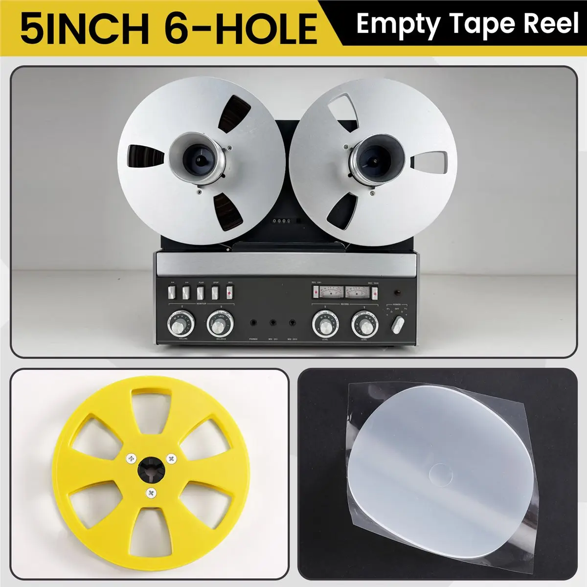 giftnew 5inch 6-Hole Empty Tape Reel for 1/4 Inch Open Reel Tape Recorder -Hub Replacement with Gasket B