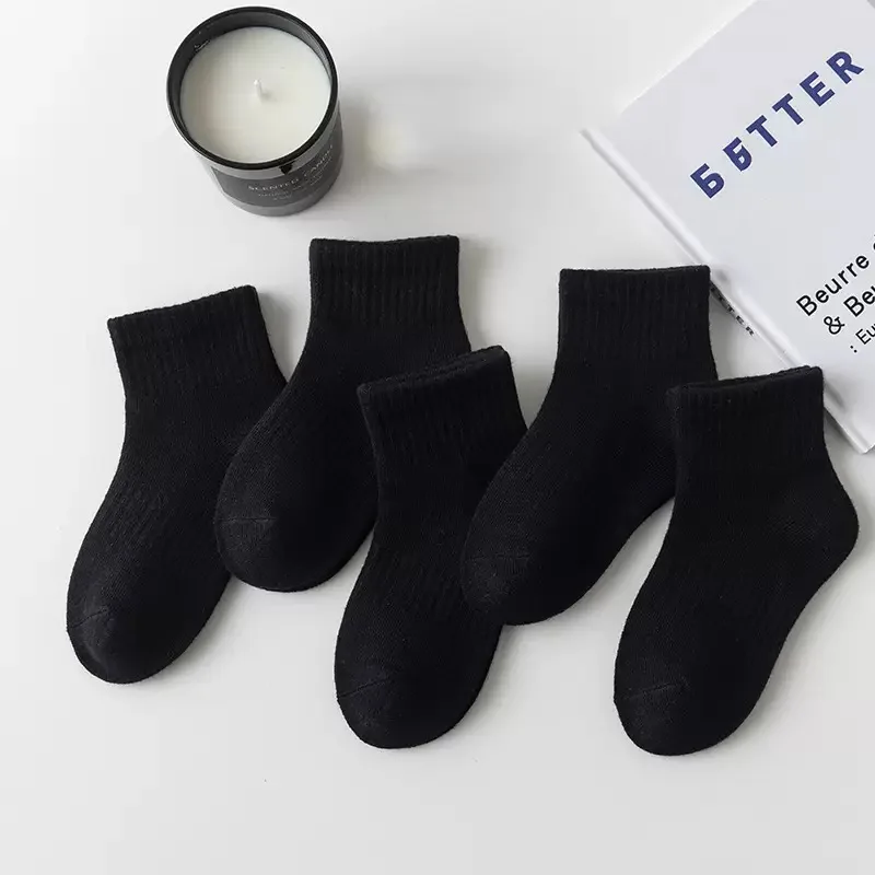 5 pares de calcetines de color liso para niños, niños y niñas, estudiantes, calcetines deportivos, cinturón absorbente de sudor de colores sólidos, calcetines deportivos informales