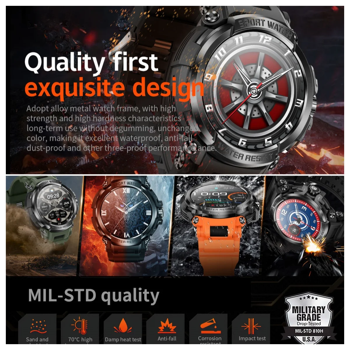 VWAR ARMOR GPS Smart Watch voor heren Sync Strava & Apple Health Ingebouwde zaklamp Kompas Barometrische hoogtemeter AMOLED Smartwatch