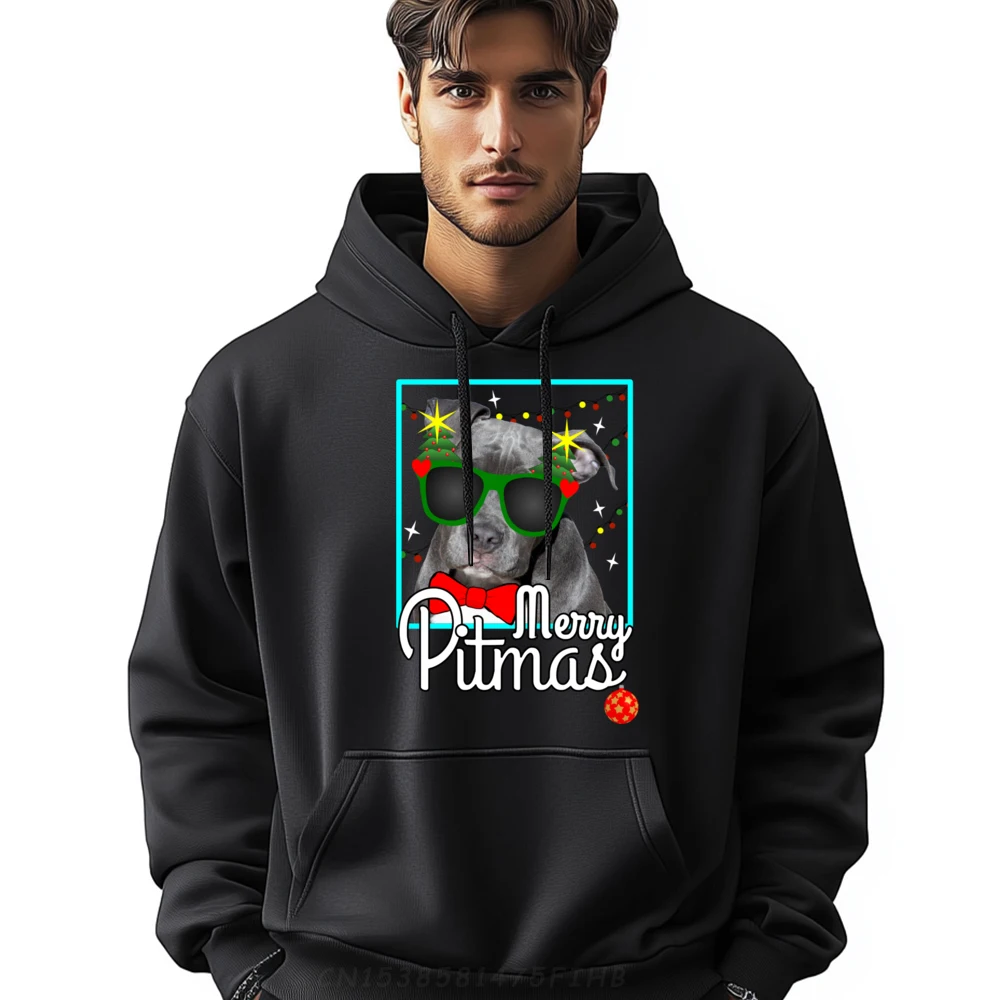 

Pitbull Hoodie Funny Pit Bull Dog Christmas Merry Pitmas Mens Korean Fashion Men's Sweatshirts