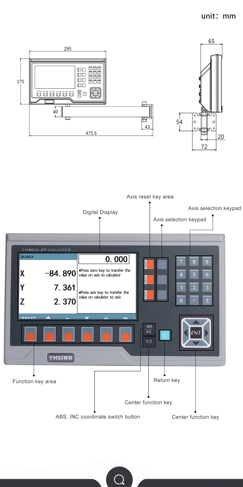 YHSINO YH800-3P Axis LCD Digital Readout DRO Kit And 3pcs KA-500 KA300 Linear Scale Encoders For Lathe Grinder Millilling