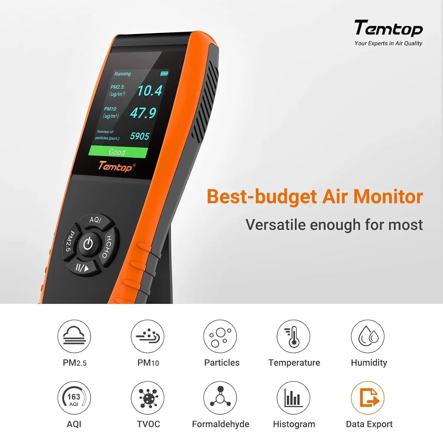 Air Quality Monitor PM2.5 PM10 Particle Counter,Temperature, Humidity, AQI Tester for Indoor/Outdoor