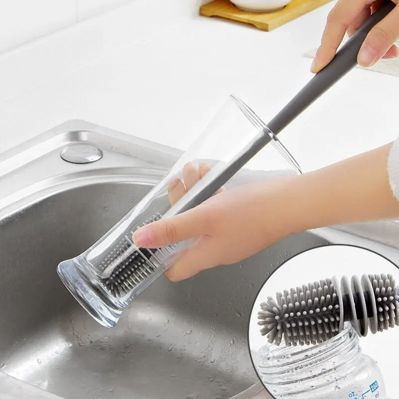 Silicone Cup Brush Long Handle Household Brush Without Dead Corners Silicone Bottle Brush Bottle Cup Brush Kitchen Cleaning Tool