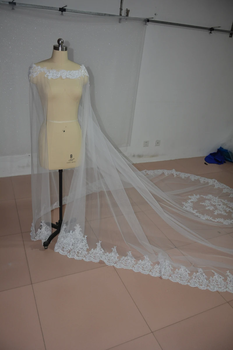 Capa de boda de encaje, capa de velo, bolero de encaje, abrigos de boda de invierno, envoltura de Chaqueta larga nupcial, accesorios de boda, tamaño personalizado