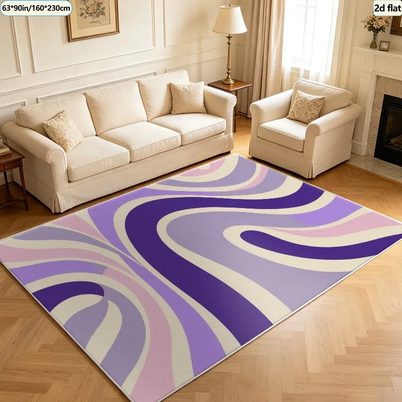 Vintage Purple Pink Swirl Wave Abstract Rug, Soft Carpet Suitable for Living Room, Bedroom, and Home Floor Decoration