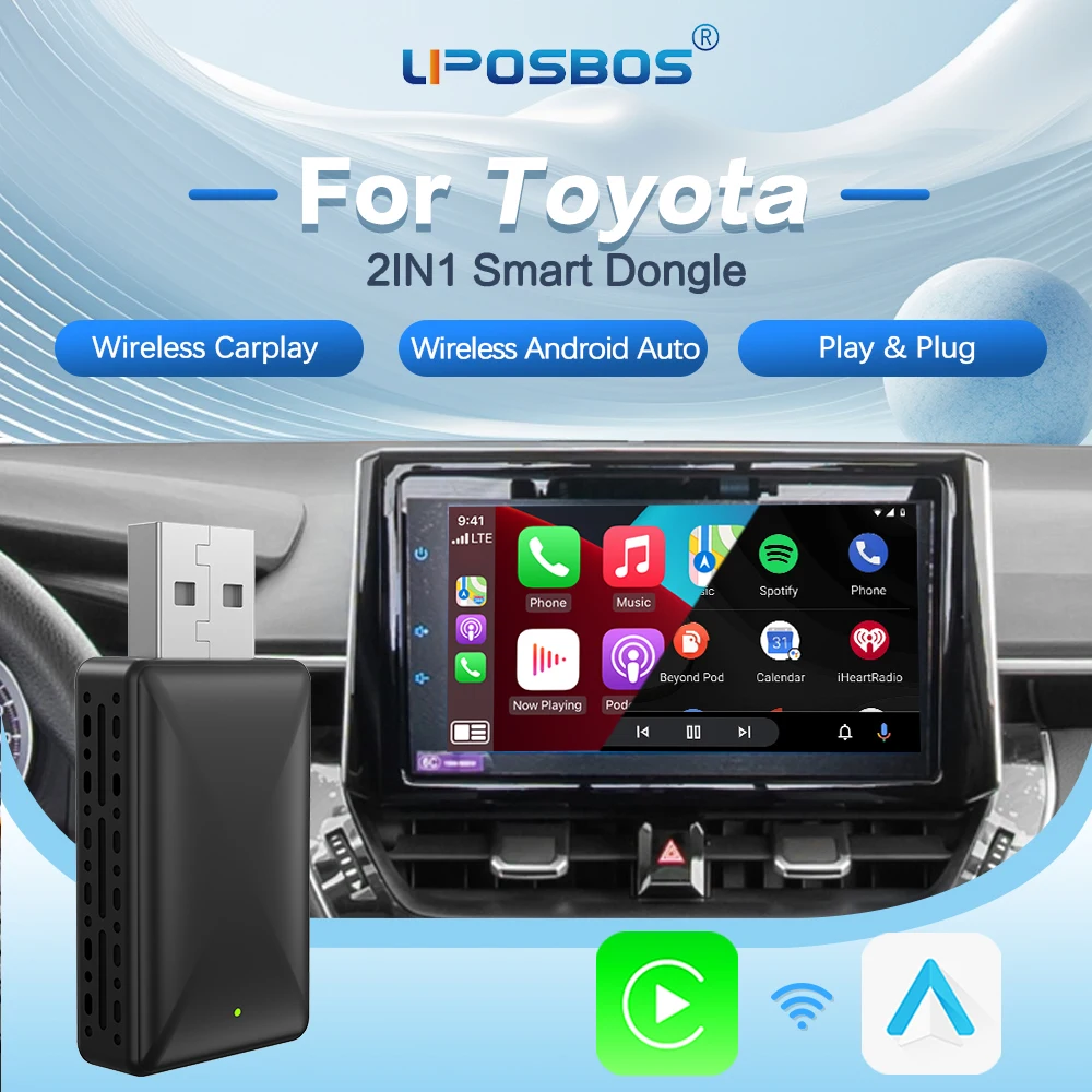 Carplay Wireless Android Auto Adapter 2in1 Smart Dongle Play&Plug For Toyota Aygo Avalon Camry C‑HR Sienna Prius GR Supra Yaris