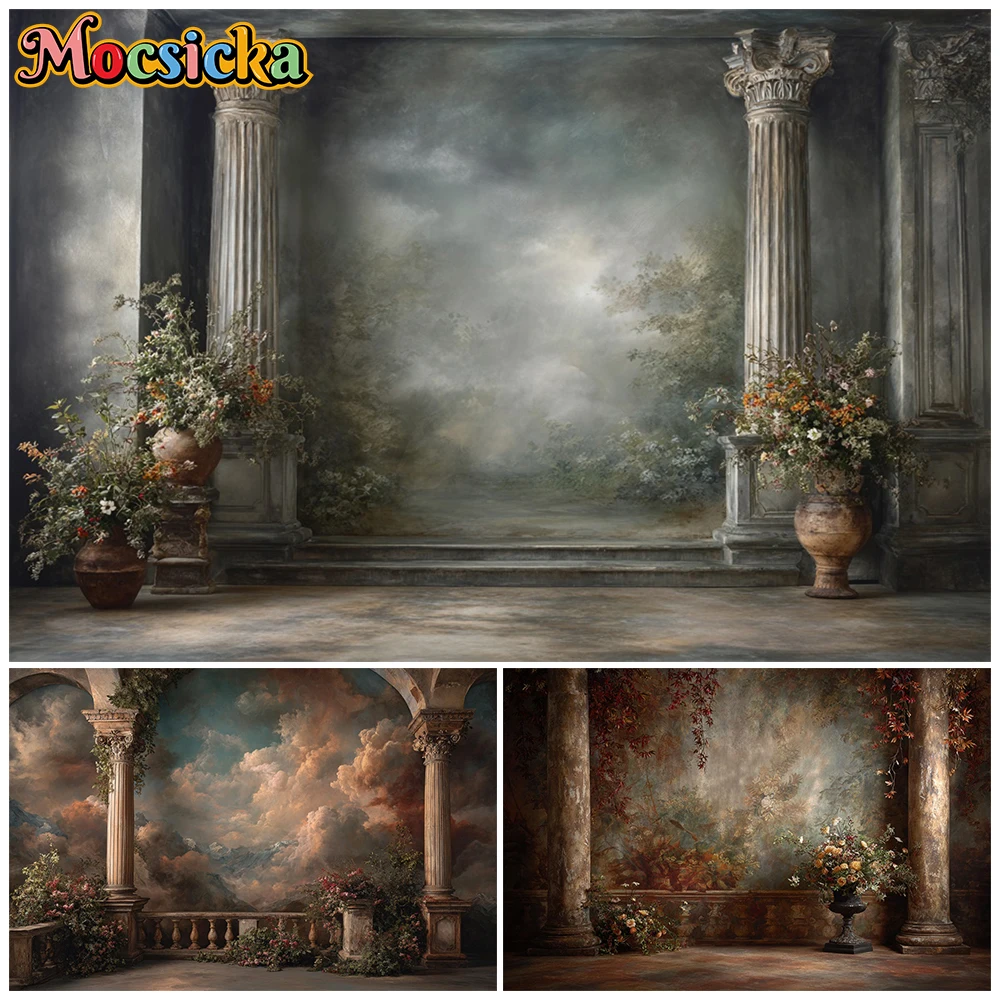 

Mocsicka Retro Photography Backdrop Dark Abstract Flower Trees Decorations Studio Shooting Wallpaper Family Portrait Backgrounds