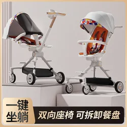 Baby stroller lightweight and foldable baby stroller able to sit and lie flat in both directions four wheeled baby stroller