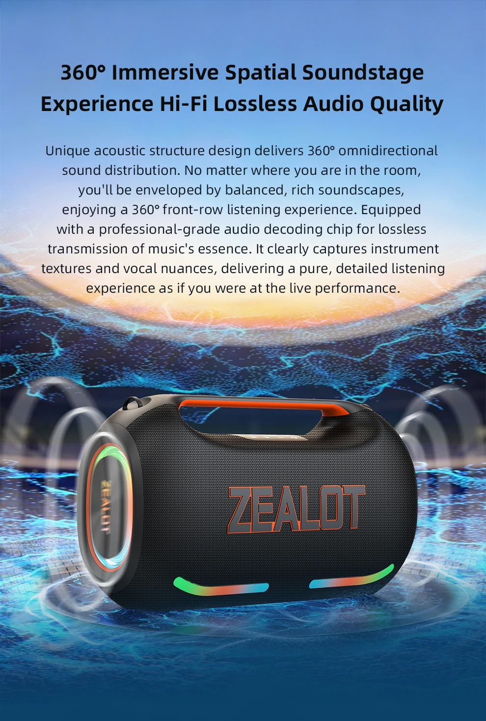PL-zealot-ze41 250W Tragbarer Bluetooth-Lautsprecher StormBox Blast Outdoor Kabelloser Lautsprecher IPX6 Wasserdicht Party-Camping-Lautsprecher 12 Stunden Laufzeit – Detail 4