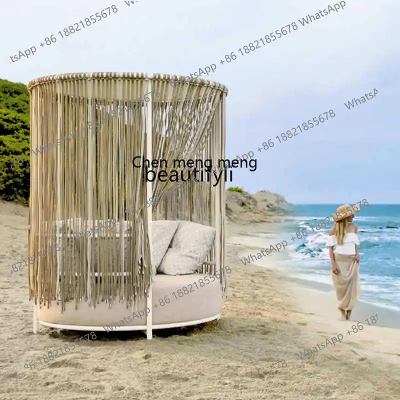 

Outdoor Rattan Woven Lounger Beach Rattan Woven Large Round Bed Homestay Hotel Beach Outdoor Lounger Chair