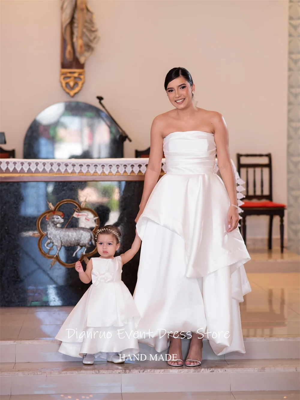 Dianruo Asymmetrisches A-Linien-Hochzeitskleid, minimalistisch, schick, Vestido De Noiva, glamouröses, trägerloses, gerafftes Abendkleid, individuell gestaltet