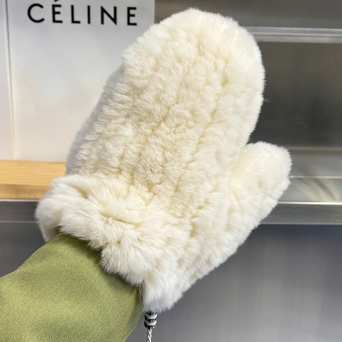 Otter rabbit fur knitted gloves autumn and winter fleece-lined cute warm windproof elastic fur gloves real fur mittens for women