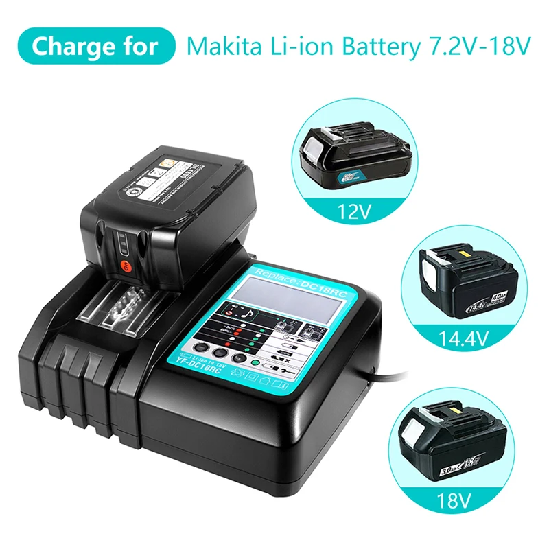 For Makita 14.4-18V DC18RC Li-ion Battery Charger BL1830 Bl1430 DC18RF BL1815 BL1415 LXT400 BCl180W DC18RD DC18RE DC18SF BL1860