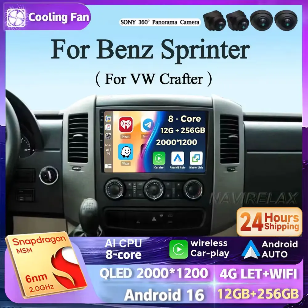 Android 16 für VW Crafter und Mercedes Benz Sprinter Autoradio Multimedia-Videoplayer GPS Stereo CarPlay+Auto WIFI+4G DSP