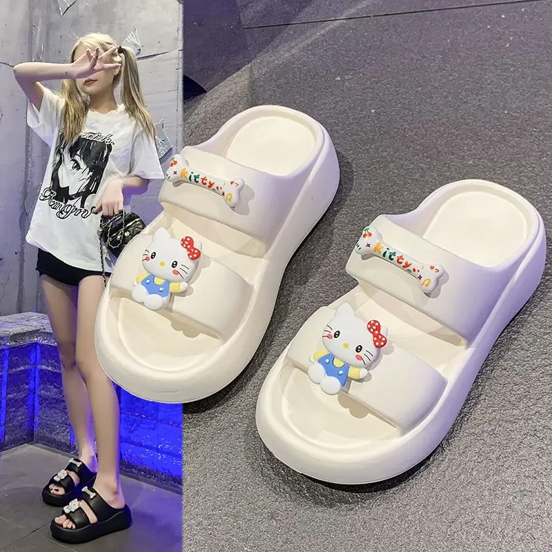 2024 New Sanrio Cute Hello Kitty One Word Slippers Summer Casual Lightweight Comfortable Non-Slip Slippers Sandals Girl Gift