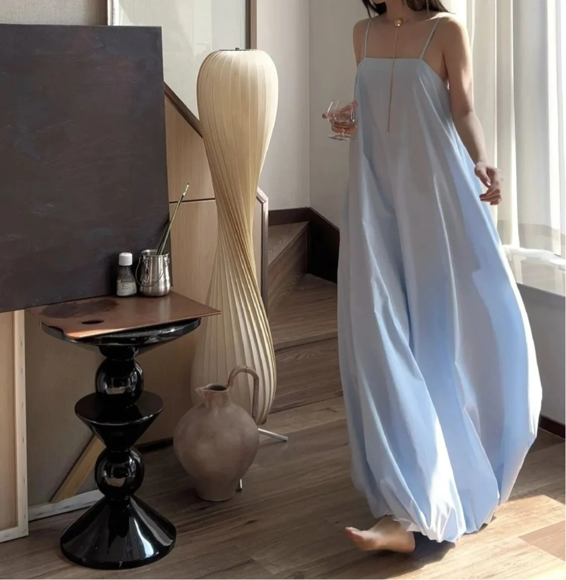 

Nightdress Women's Long Dress Women's New Simple Design Sense Oversized Skirt Three-dimensional Pleated Bud Dress