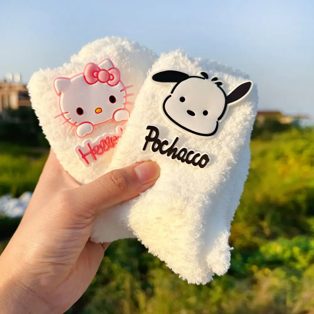 سانريو مرحبا كيتي المرجان الصوف الجوارب الدافئة للنساء الخريف الشتاء الأبيض Kuromi لطيف الكرتون النوم الجوارب المنزل جوارب يمكن السير بها على الأرض هدية #5