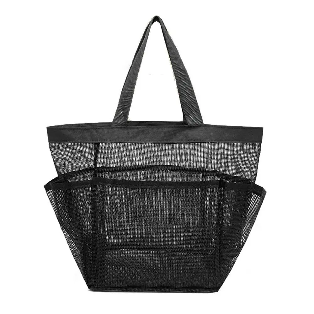Mesh Shower Organizer Bag Black Lightweight with Spacious Compartments Portable for Bath and Outdoor Activities