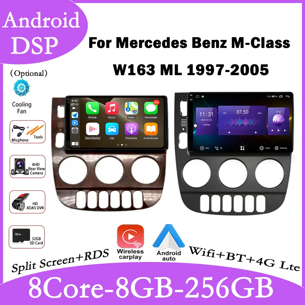 

9 lnch Android 14 For Mercedes Benz M-Class W163 ML 1997-2005 Car Radio Stereo Multimedia Player GPS Navigation Head Unit