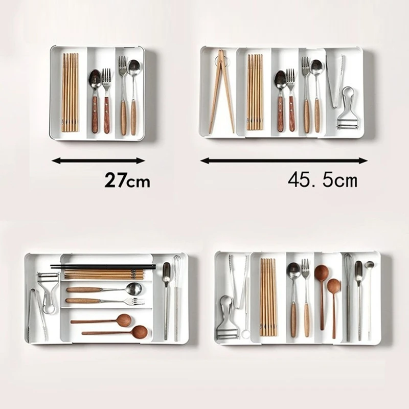 【HOT】Kitchen Drawer Tableware Organization Frame Adjustable Cooking Tableware Tray Plastic Tableware Chopsticks Rack