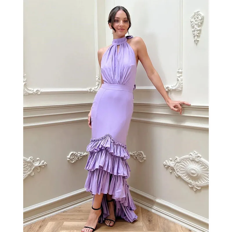 Exquisite Mermaid Halter Neck Evening Gown Tea-Length Formal Evening Dresses Modern Style Customize Prom Party Dress 2024