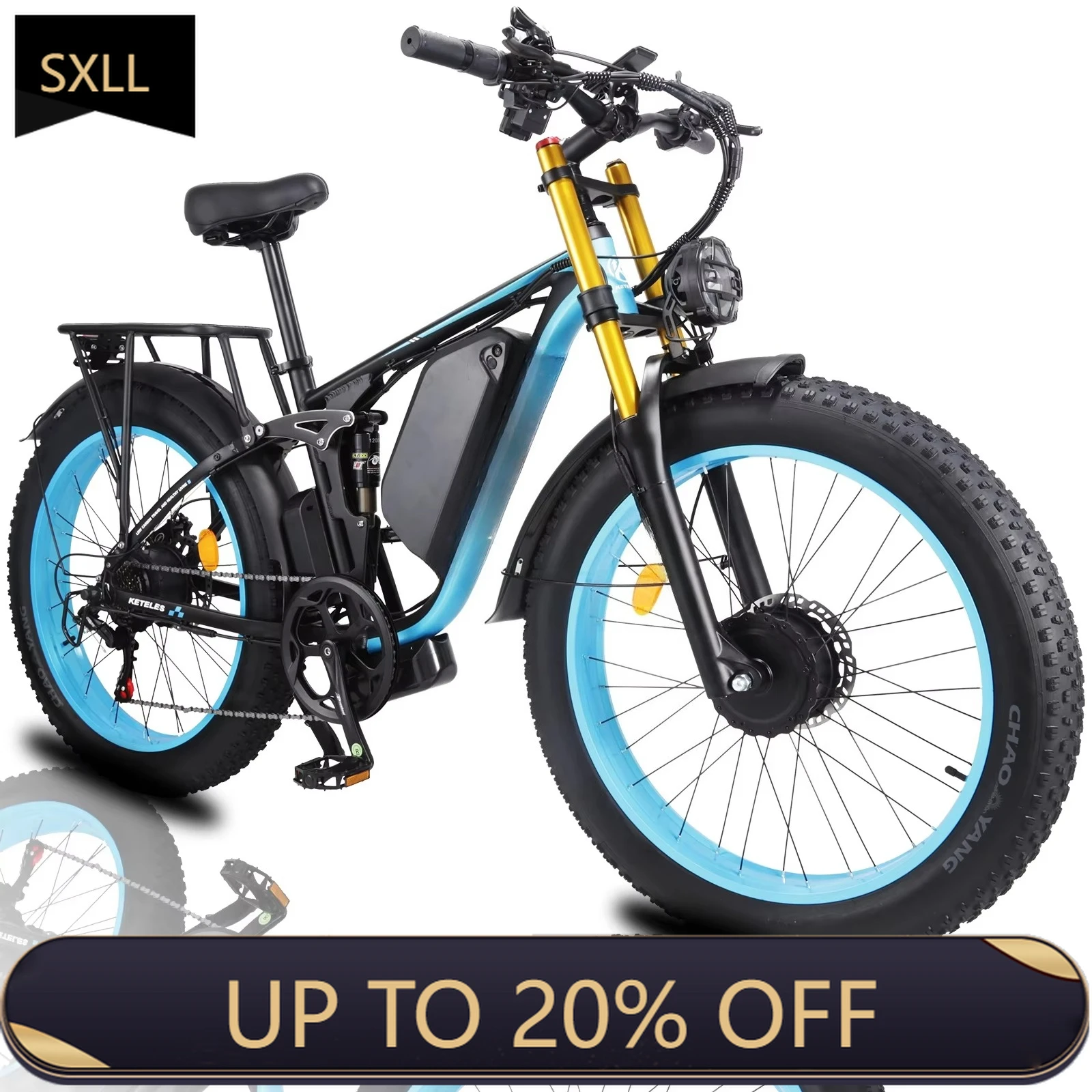 

SXLL 26-дюймовый бесщеточный электрический велосипед с двойным двигателем, аккумулятор 48 В, 23 Ач, электрический горный велосипед, AWD, 7-скоростной электрический велосипед