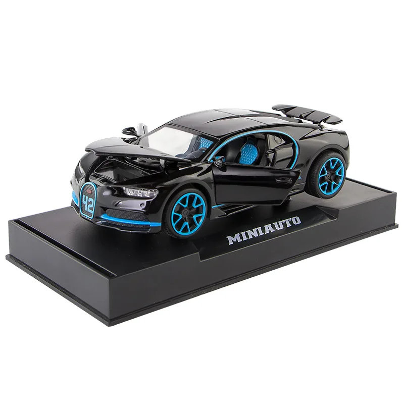 1:32 Chiron Sports Car Model Toys Alloy Diecast Supercar Pull Back Sound Light Racing Vehicle Models Ornament for Car