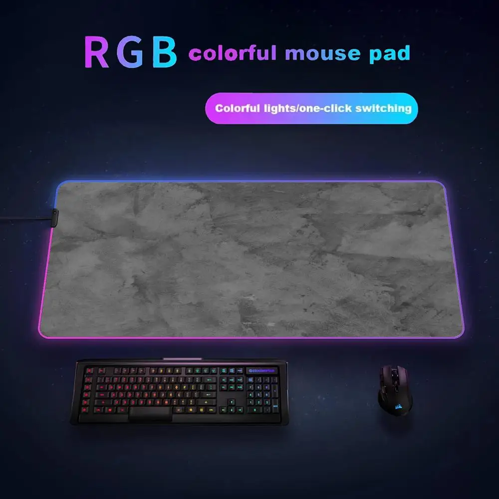 

Gray Texture XXL RGB Gaming Mouse Pad Desk Mat HD Gamer Accessories Large LED Light Mousepads PC Computer Carpet with Backlit