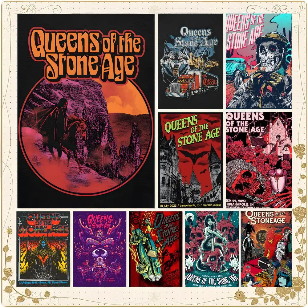 Raw Modern Rock Band Q-Queens Of The Stone Age Poster Framed Wall Art Painting for Living Room Interior Decor and Gift Options