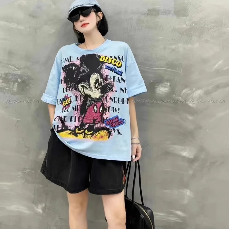 

2025 Summer New Original Design Fashion Printing Loose Cartoon Y2k T-shirt O-neck Age-reducing Cotton Short Sleeves Top Pullover