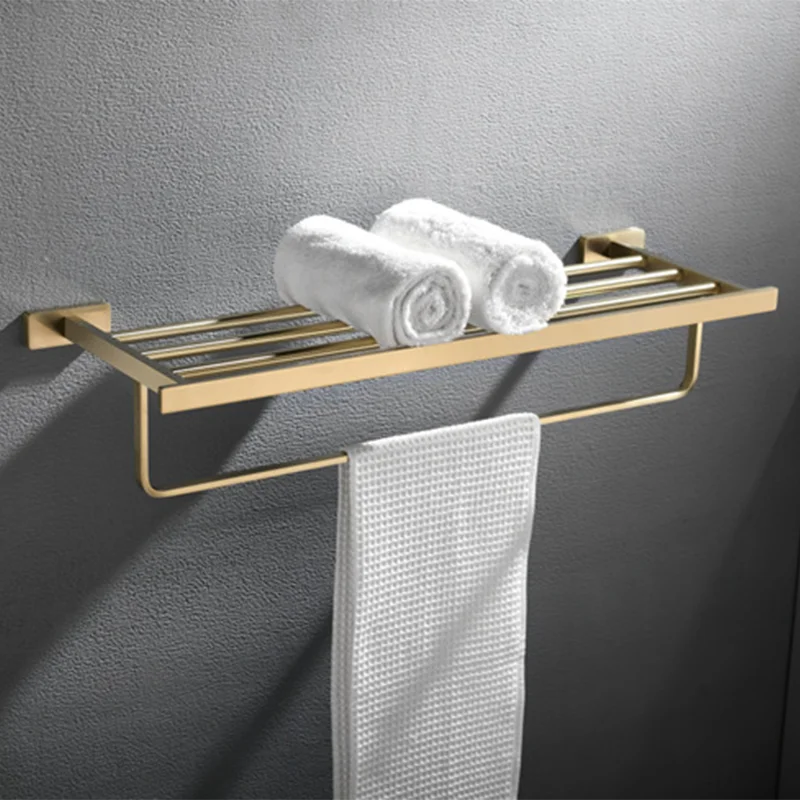 Towel Rack Bath Hardware Set Bathroom Renovation Accessories Towel Hanging Storage Shelf Perforated Installation All Copper Gold