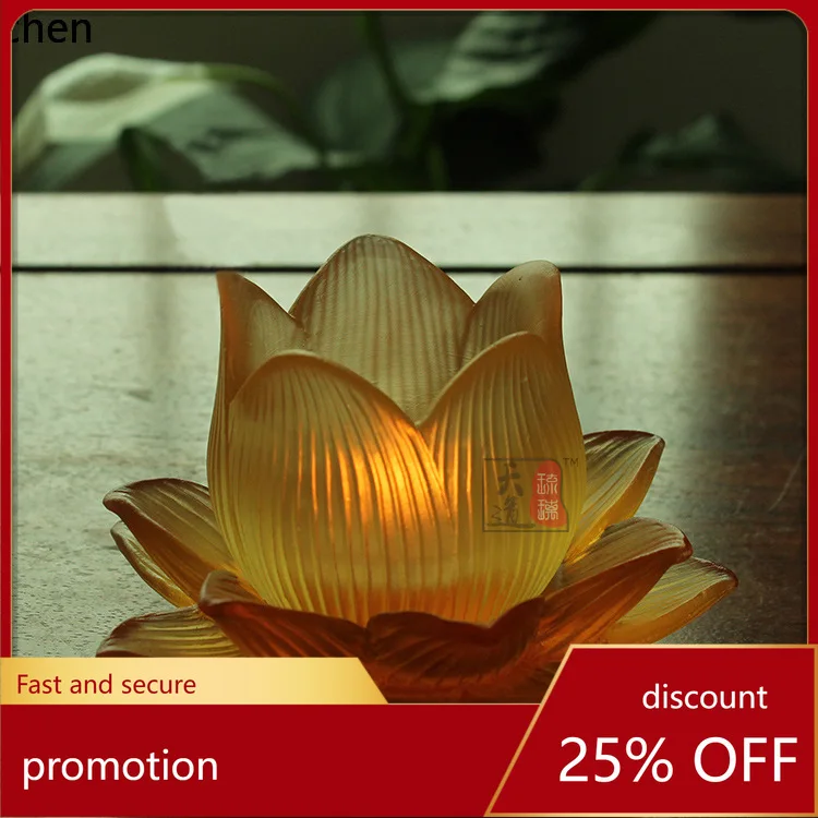 

Cz tiandao ancient glass buddhist utensils and supplies windproof lotus glass candlestick buddha front glass lotus ornaments