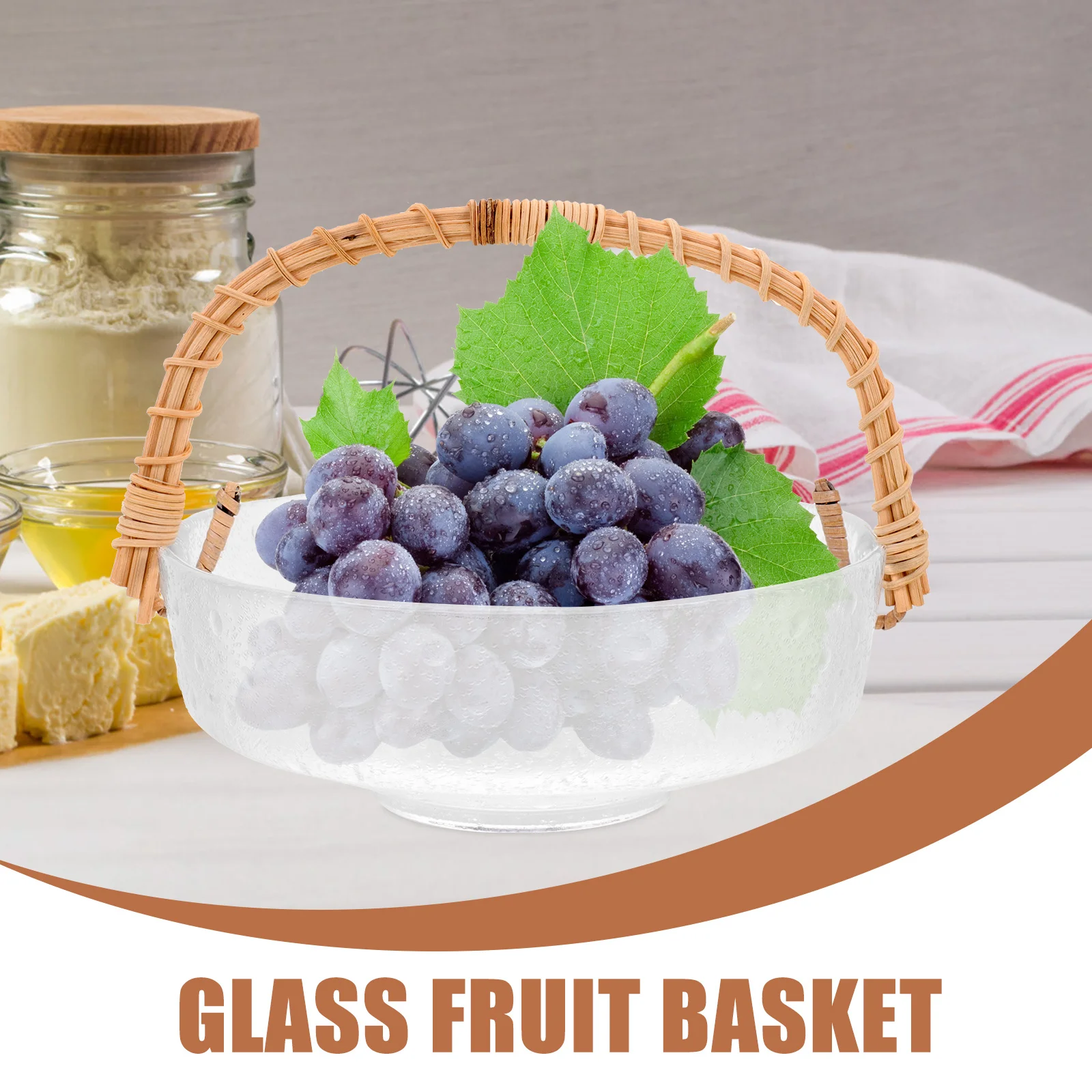 

Glass Fruit Plate Bamboo Handle Multi-Function Snacks Storage Holder Dried Fruit Candy Dessert Tray Wine Cooler Bucket