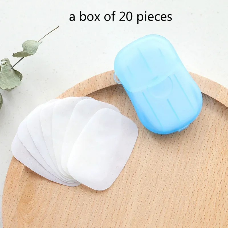 20 Pcs/Box Traveling Hand-washing Soap Papers Multifunctional Sliced Cleaning Paper Disposable Boxed Mini Portable Soap Papers