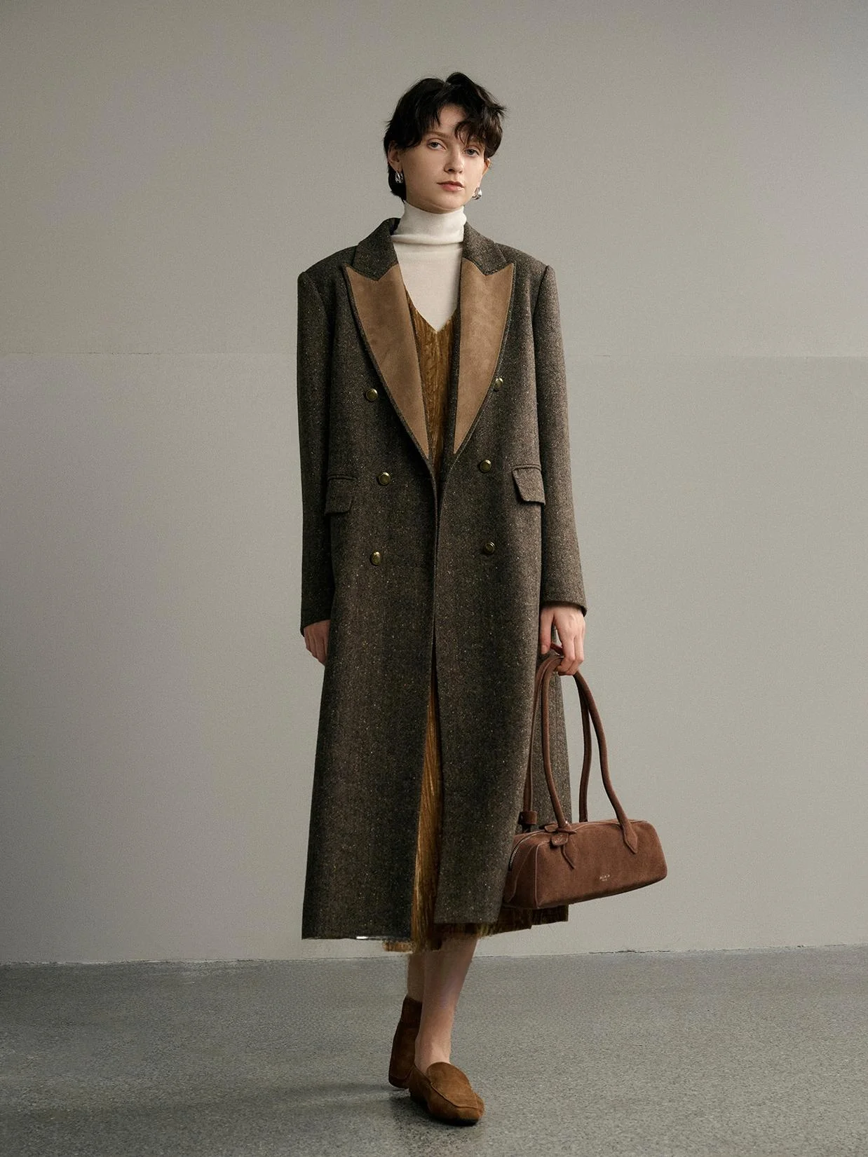 

Винтажное женское шерстяное пальто QFKQ в британском стиле, зимнее, удлиненное, двубортное, с отложным воротником