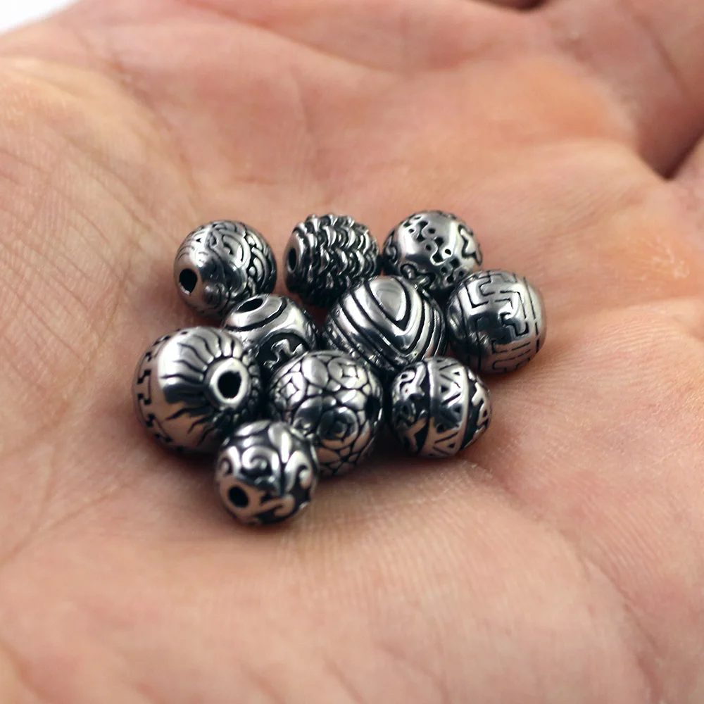 4pcs Stainless Steel Round Patterned Spacers Beads 2mm Small Hole Charms for Beaded Bracelet Accessories DIY Jewelry Making