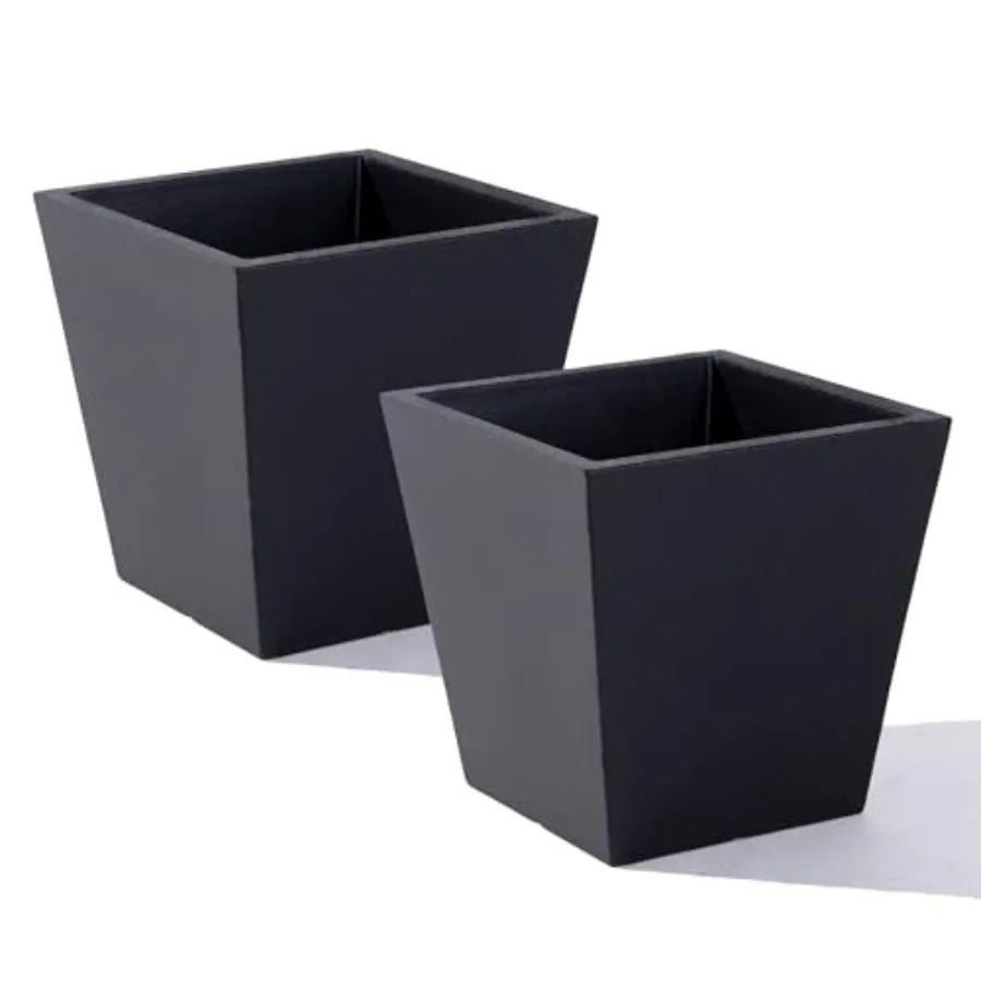 

Tremont Short Square Planter 2 Pack for indoor/outdoor use, durable resin, onyx black, efficient drainage, 14 tall