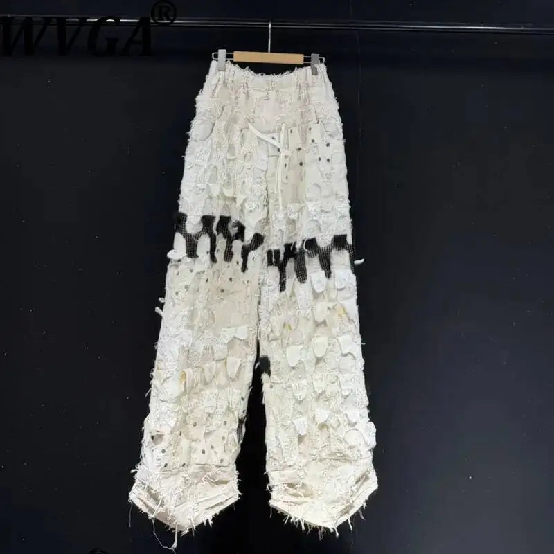 

WVGA Spring Autumn New Men's Original Design Lace Tassel Decorated Trendy Loose Pants Niche Casual Straight Trousers Ins W25028
