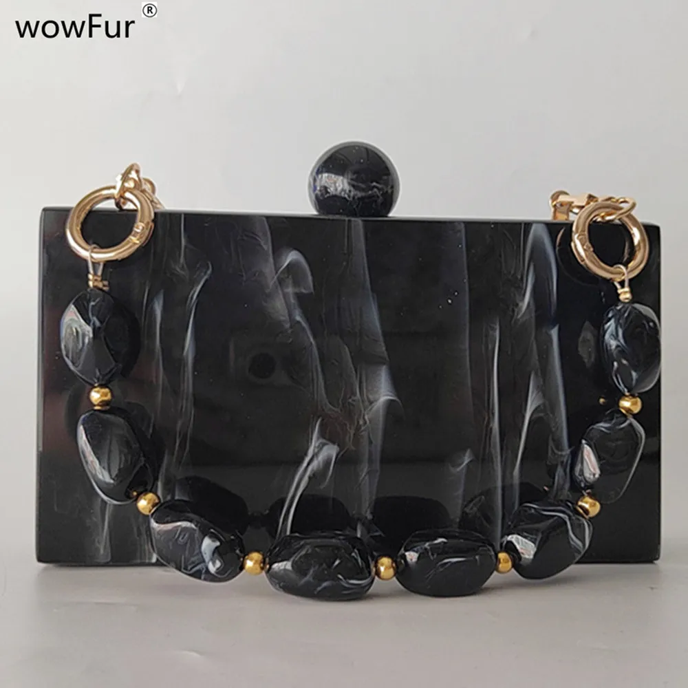 Luxury Women Acrylic Evening Bags Marble Pearl Black Messenger Bag Party Prom Mini Clutch Purse Cute Casual Box Handle Handbags