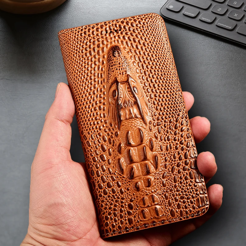 Crocodile Head Genuine Leather Flip Case For Moto Edge 30 40 50 60 60S Pro Neo Fusion Ultra Phone Cover Cases Fall prevention
