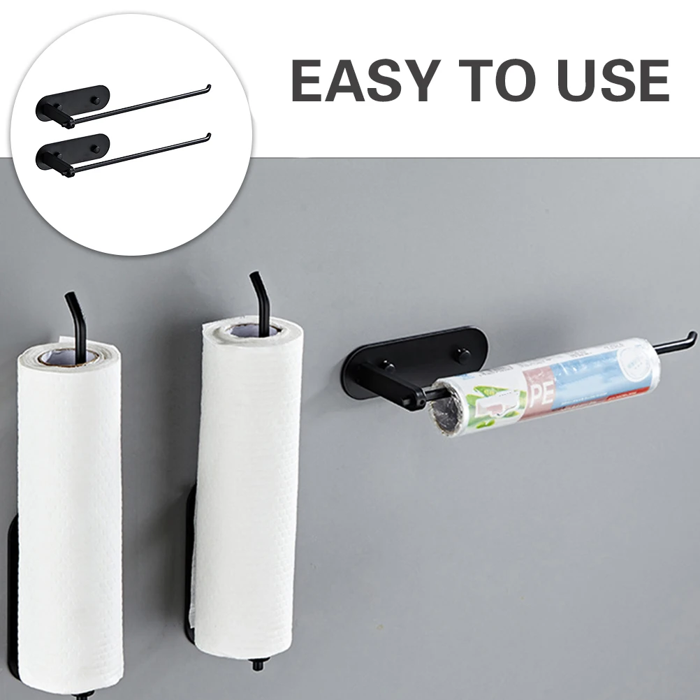 

2pcs Wall Mount Paper Towel Holder Stainless Steel Kitchen Bathroom Roll Paper Rack No Punching Hanging Storage