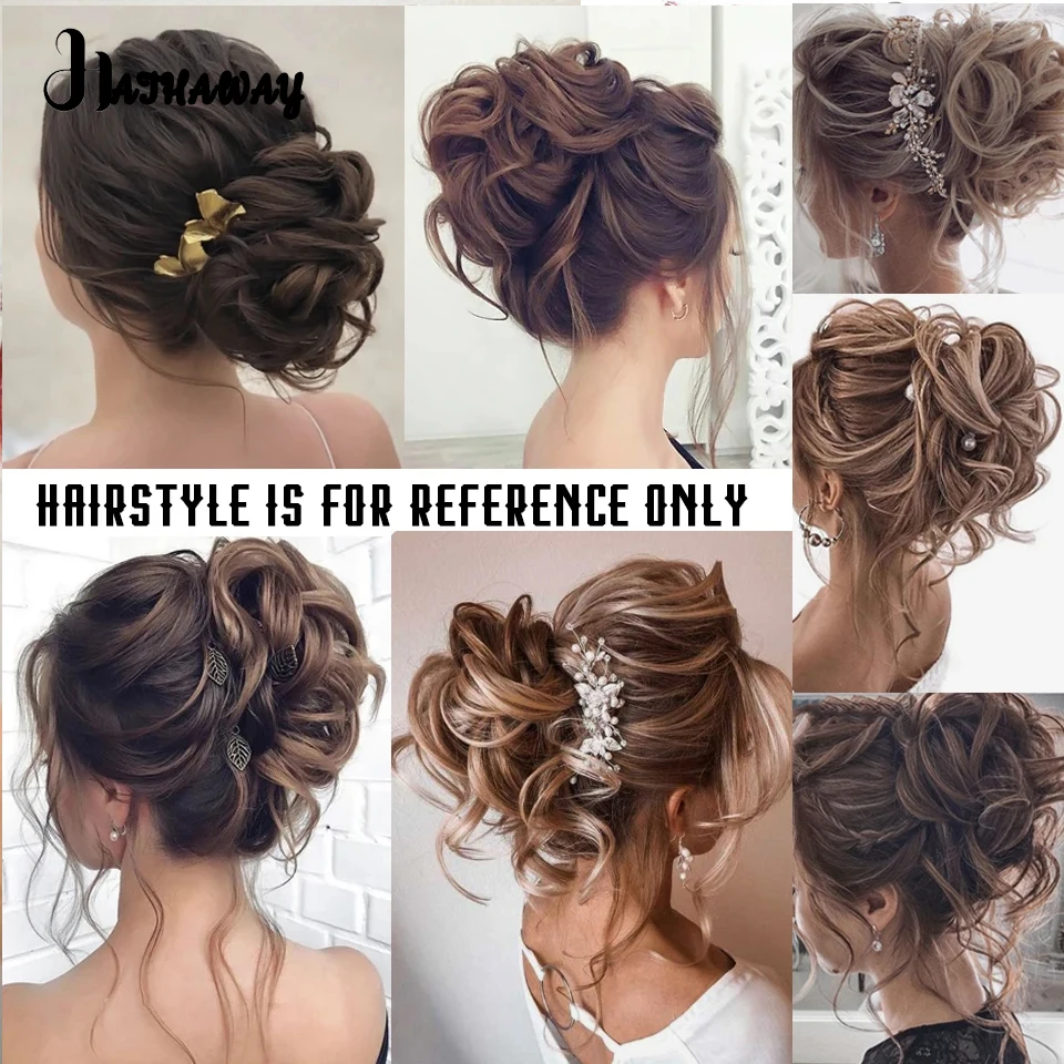 Synthetic Wavy Hair Bun Messy Curly Chignon Hair Clip in Hair Extension Scrunchy False Hair Pieces For Women Hairpins Black Brow